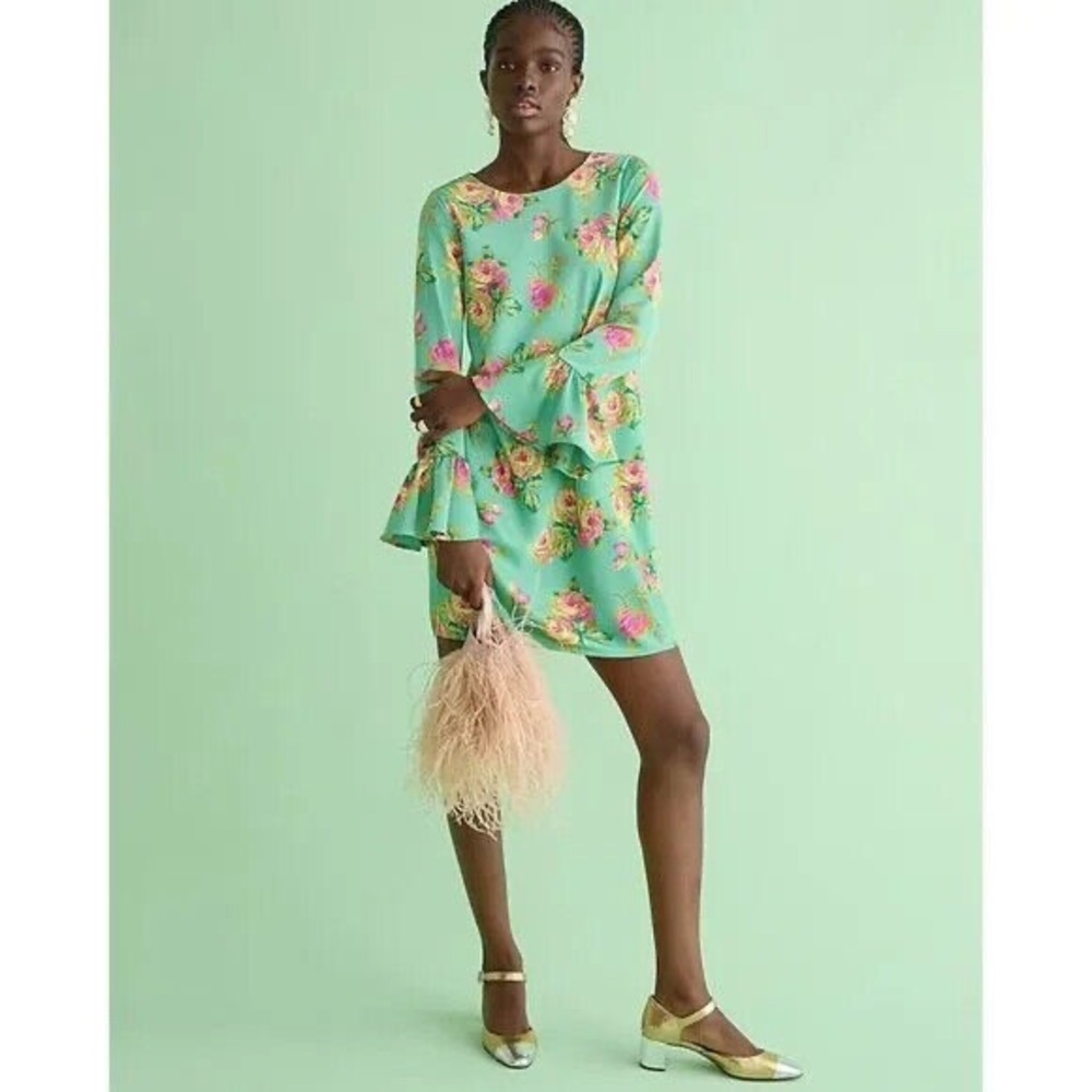 NWT J.Crew Winter garden dress in lavish rose Size 4 Classic Green